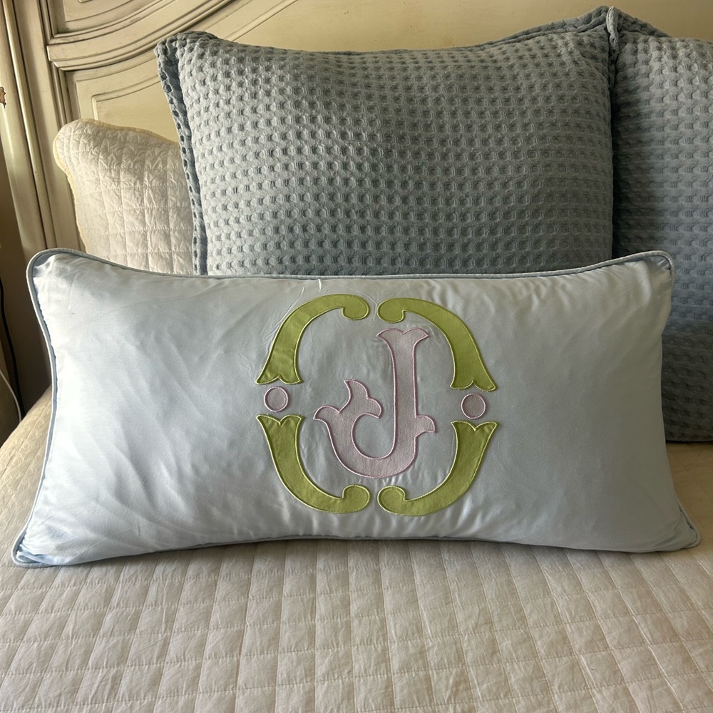 “J” appliqué lumbar pillow 18x24